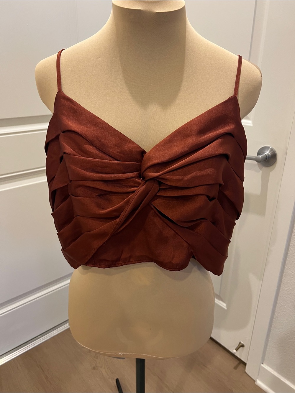 Express Rust Brown Twist-Front Spaghetti Strap Camisole